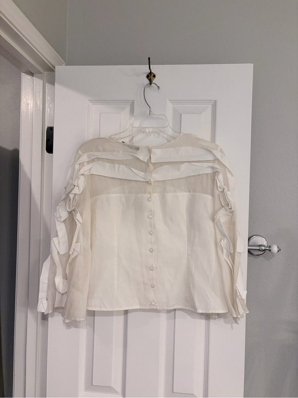 Anne Fontaine Ria White Ruffle Poplin Blouse Silk Cotton 42 - Picture 8 of 8